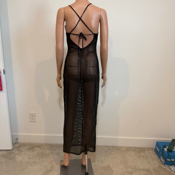 LA Hearts XS mesh sheer back tie side split midi maxi cover up dress SW2 3007 - Picture 9 of 11